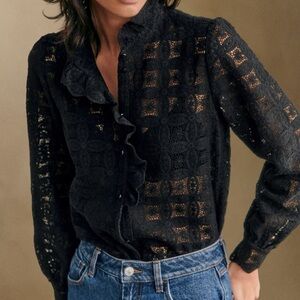 Sezane CHLO SHIRT in Black Guipure